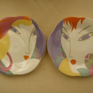 Pair of Art Deco Style Portrait Collectible Art Plate