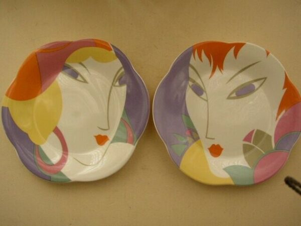 Pair of Art Deco Style Portrait Collectible Art Plate