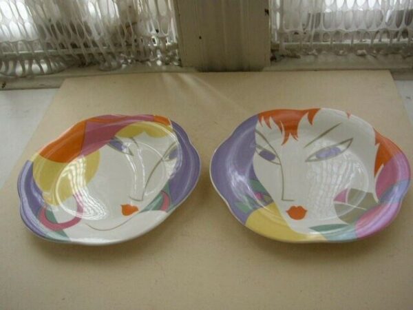 Pair of Art Deco Style Portrait Collectible Art Plate