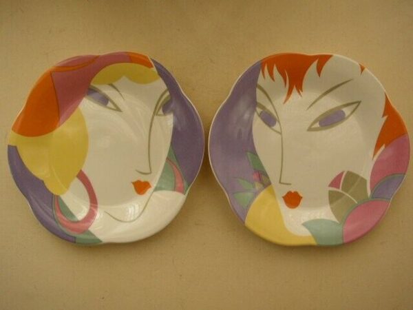 Pair of Art Deco Style Portrait Collectible Art Plate