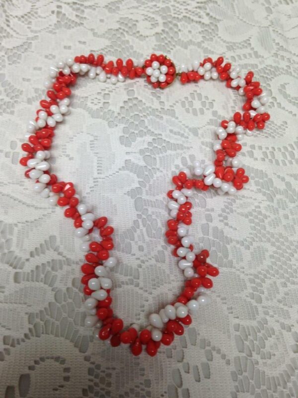 Vintage, Orange and Rice Pearls, 22 inch Necklace with Floral Snaps