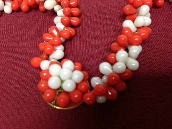 Vintage, Orange and Rice Pearls, 22 inch Necklace with Floral Snaps