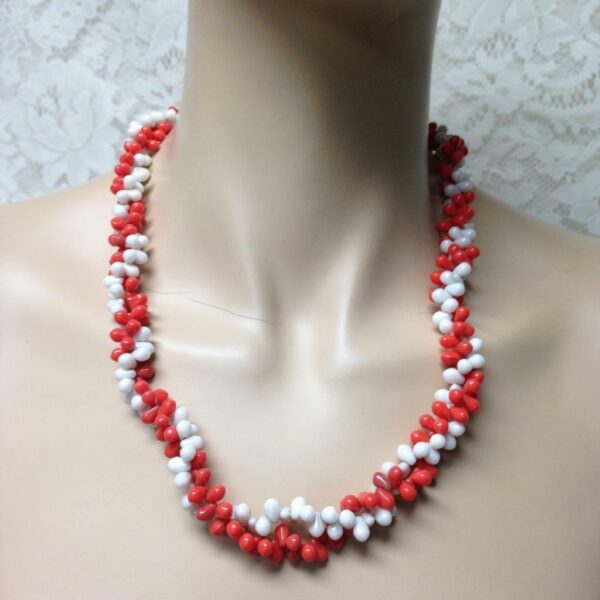 Vintage, Orange and Rice Pearls, 22 inch Necklace with Floral Snaps