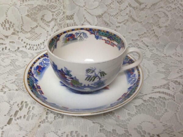 Vintage, Rare, England,Variant, Gaudy Blue Willow Cup and Saucer c)