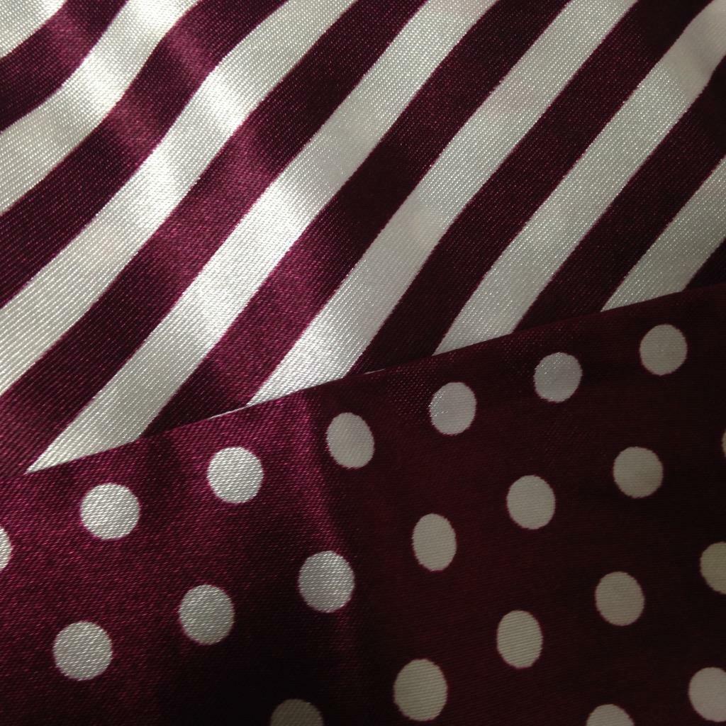 Reversible, Burgundy-white Stripes n Polka Dot Ladies Neck Sash-Tie 60in x 2.5in