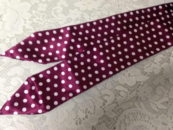 Reversible, Burgundy-white Stripes n Polka Dot Ladies Neck Sash-Tie 60in x 2.5in