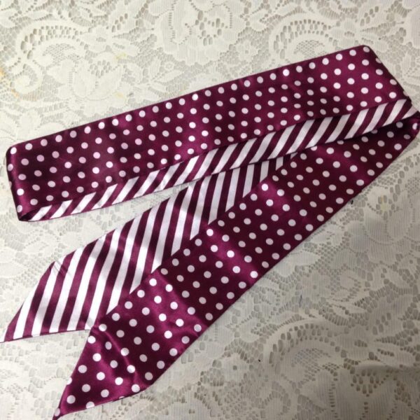 Reversible, Burgundy-white Stripes n Polka Dot Ladies Neck Sash-Tie 60in x 2.5in