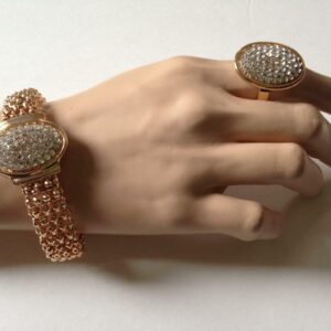 Gold Plated, Paved Rhinestones, Bracelet and Adjustable Ring Set