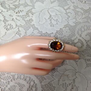 Elegant, Gold Tone, Dark Amber-Citrene Princess Ring -Size 6