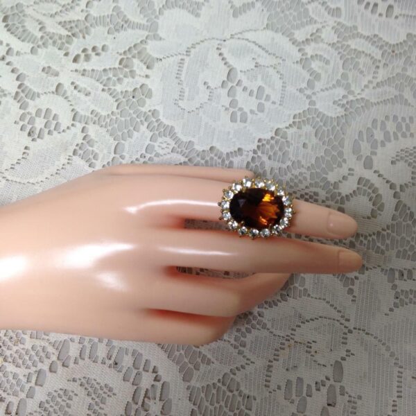 Elegant, Gold Tone, Dark Amber-Citrene Princess Ring -Size 6