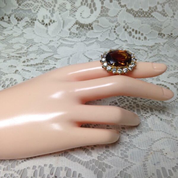 Elegant, Gold Tone, Dark Amber-Citrene Princess Ring -Size 6