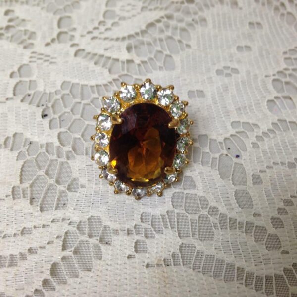 Elegant, Gold Tone, Dark Amber-Citrene Princess Ring -Size 6