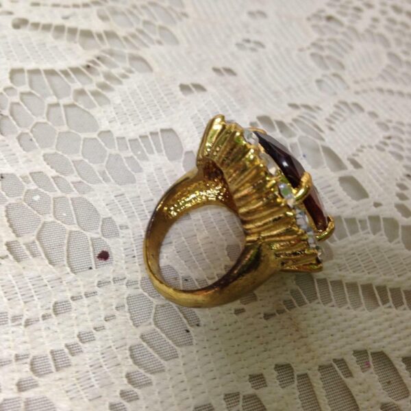 Elegant, Gold Tone, Dark Amber-Citrene Princess Ring -Size 6