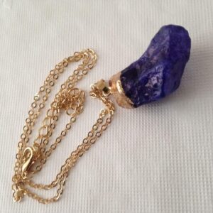 Stunning, Gold Tone, Faux Amethyst Nugget Pendant Necklace (B)