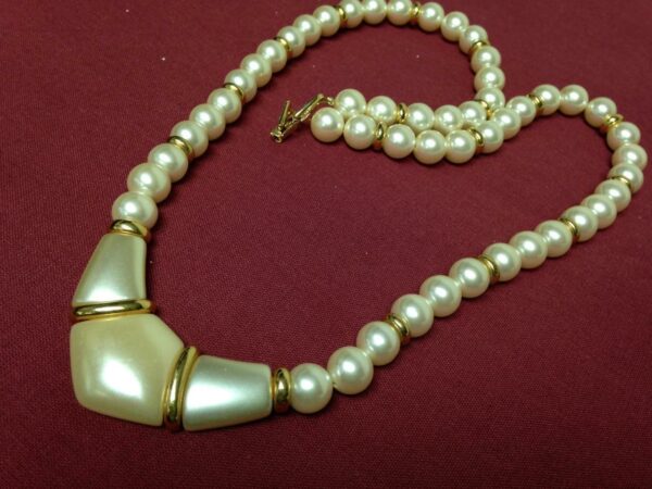 Vintage, Napier, Faux Pearl V-shape Pendant, 24in Necklace