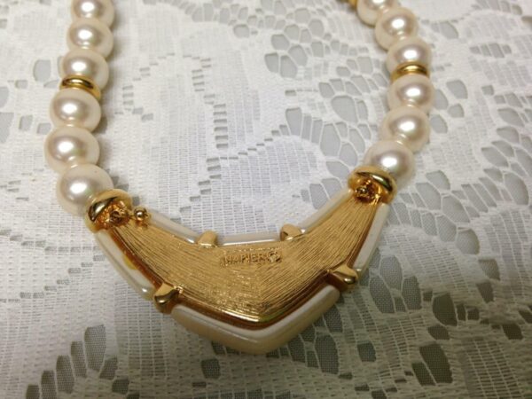 Vintage, Napier, Faux Pearl V-shape Pendant, 24in Necklace