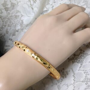 Elegant, Gold, 1/3-inch W -Etched Floral Design Size M-L 8in C Bangle Bracelet