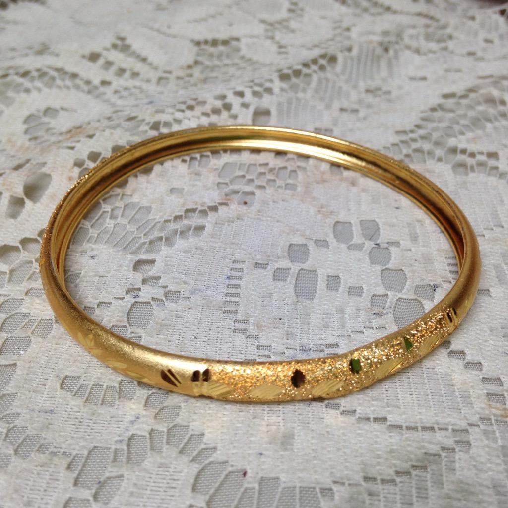 Elegant, Gold, 1/3-inch W -Etched Floral Design Size M-L 8in C Bangle Bracelet