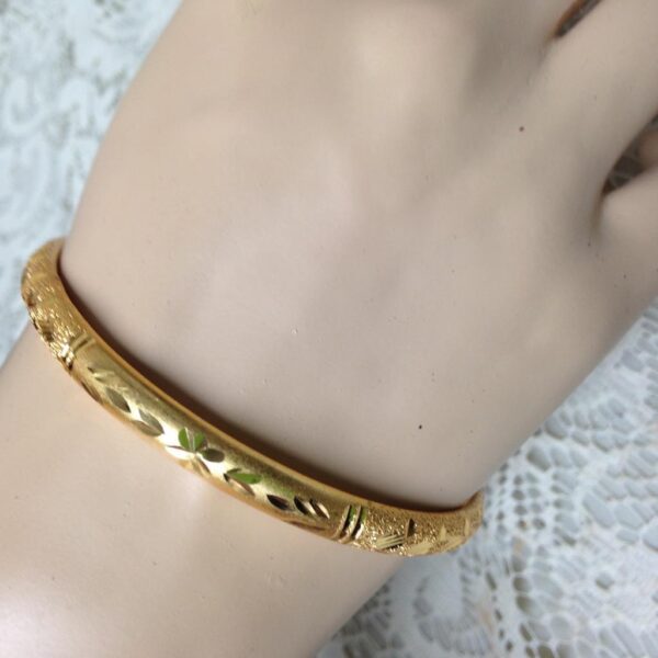 Elegant, Gold, 1/3-inch W -Etched Floral Design Size M-L 8in C Bangle Bracelet