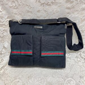 Vintage Gucci Italy, Black Denim-Canvas Shoulder Bag 10inx12inx2in