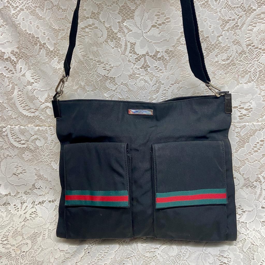 Vintage Gucci Italy, Black Denim-Canvas Shoulder Bag 10inx12inx2in