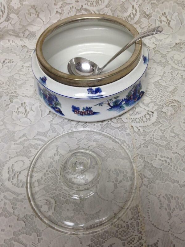 Vintage, England, Gaudy Blue Willow 4pc 8.5inx5in Soup Tureen w/ Lid and Ladle