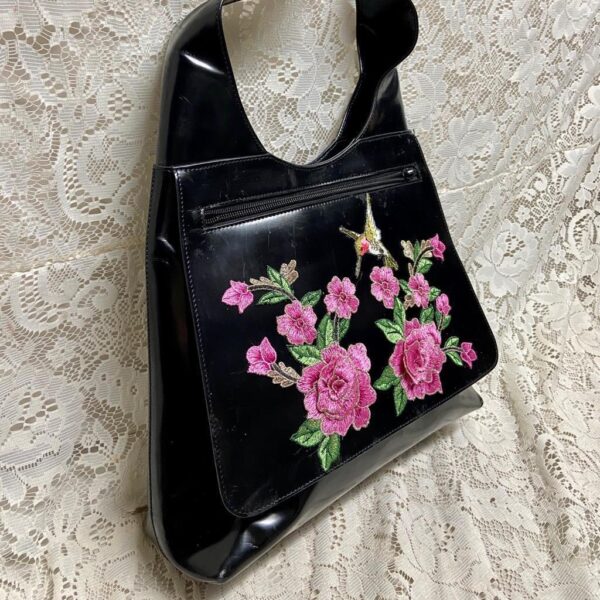 Vintage Gucci Italy Black Enamel-Patent Purse-Shoulder Bag 13in x 12in x 4in