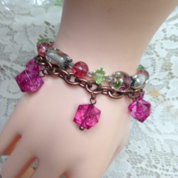 2pc European Multi Color And Pink Beaded Bracelet