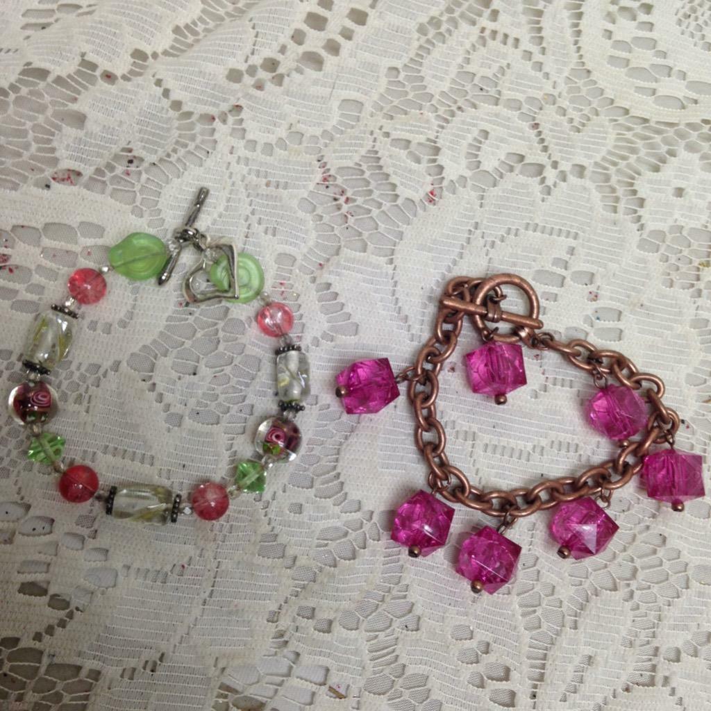 2pc European Multi Color And Pink Beaded Bracelet