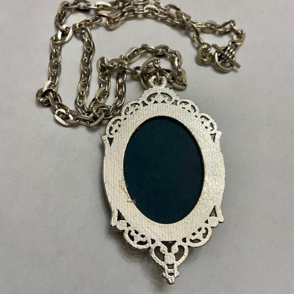 Vintage Grayish-Black Cameo of a Cherub 18in Silver Plated Pendant Necklace