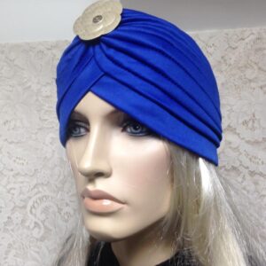 Fabulous Electric Blue Cloche' Turban -Flapper Style Hat with Camelia Ornament