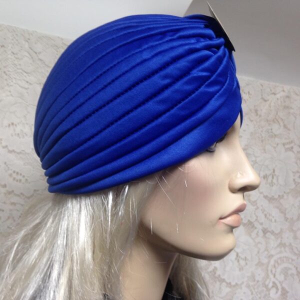 Fabulous Electric Blue Cloche' Turban -Flapper Style Hat with Camelia Ornament