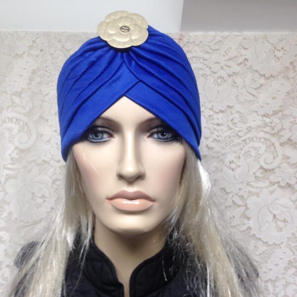 Fabulous Electric Blue Cloche' Turban -Flapper Style Hat with Camelia Ornament