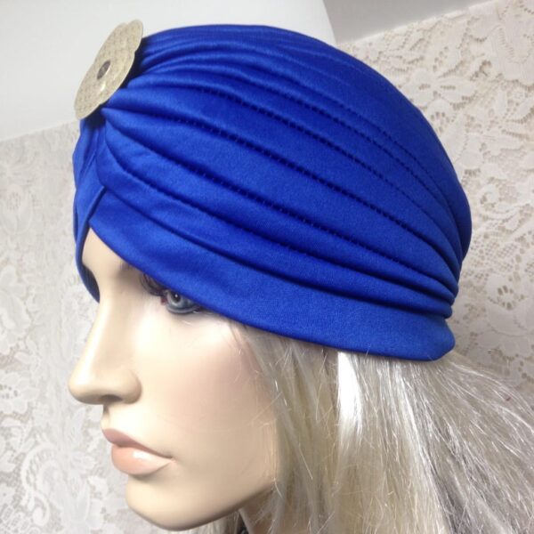 Fabulous Electric Blue Cloche' Turban -Flapper Style Hat with Camelia Ornament