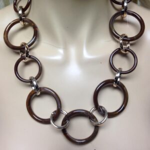 Beautiful, Chunky, Round Chocolate Brown and Silver Ring, 22in Necklace