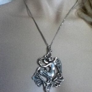 Art Nouveau, Silver Angel or Goddess Pendant Necklace- Brooch