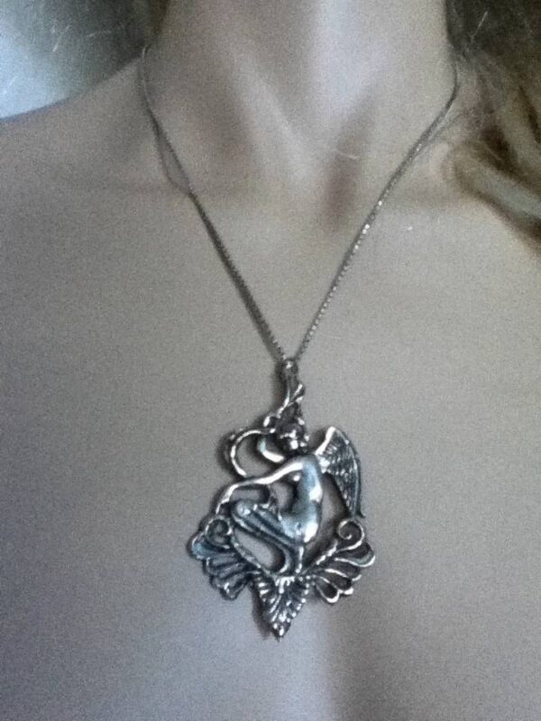 Art Nouveau, Silver Angel or Goddess Pendant Necklace- Brooch