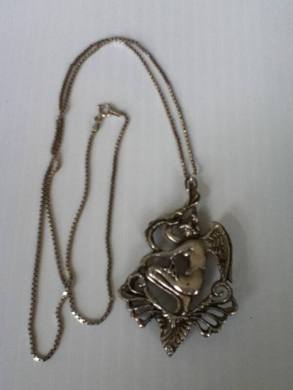 Art Nouveau, Silver Angel or Goddess Pendant Necklace- Brooch