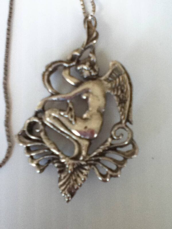 Art Nouveau, Silver Angel or Goddess Pendant Necklace- Brooch
