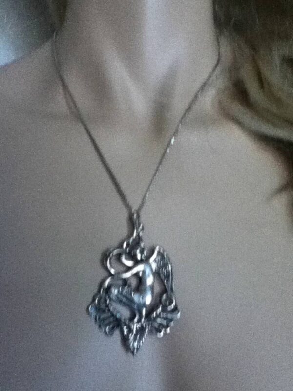 Art Nouveau, Silver Angel or Goddess Pendant Necklace- Brooch