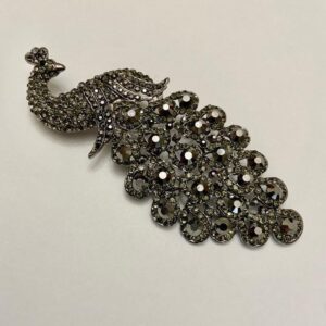 Elegant 5in x 2in Black Rhinestones Peacock Brooch-Pendant