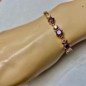 Vintage, Amethyst-CZ Diamonds Gold over Sterling Silver Tennis Bracelet