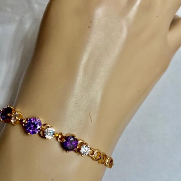 Vintage, Amethyst-CZ Diamonds Gold over Sterling Silver Tennis Bracelet