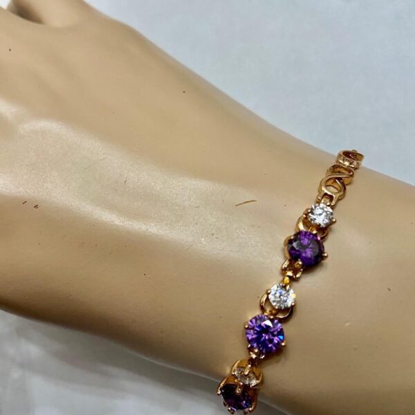 Vintage, Amethyst-CZ Diamonds Gold over Sterling Silver Tennis Bracelet