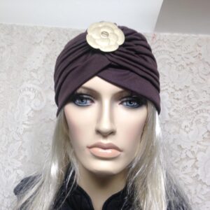 Fabulous Brown Cloche' Turban -Flapper Style Hat with Camelia Ornament