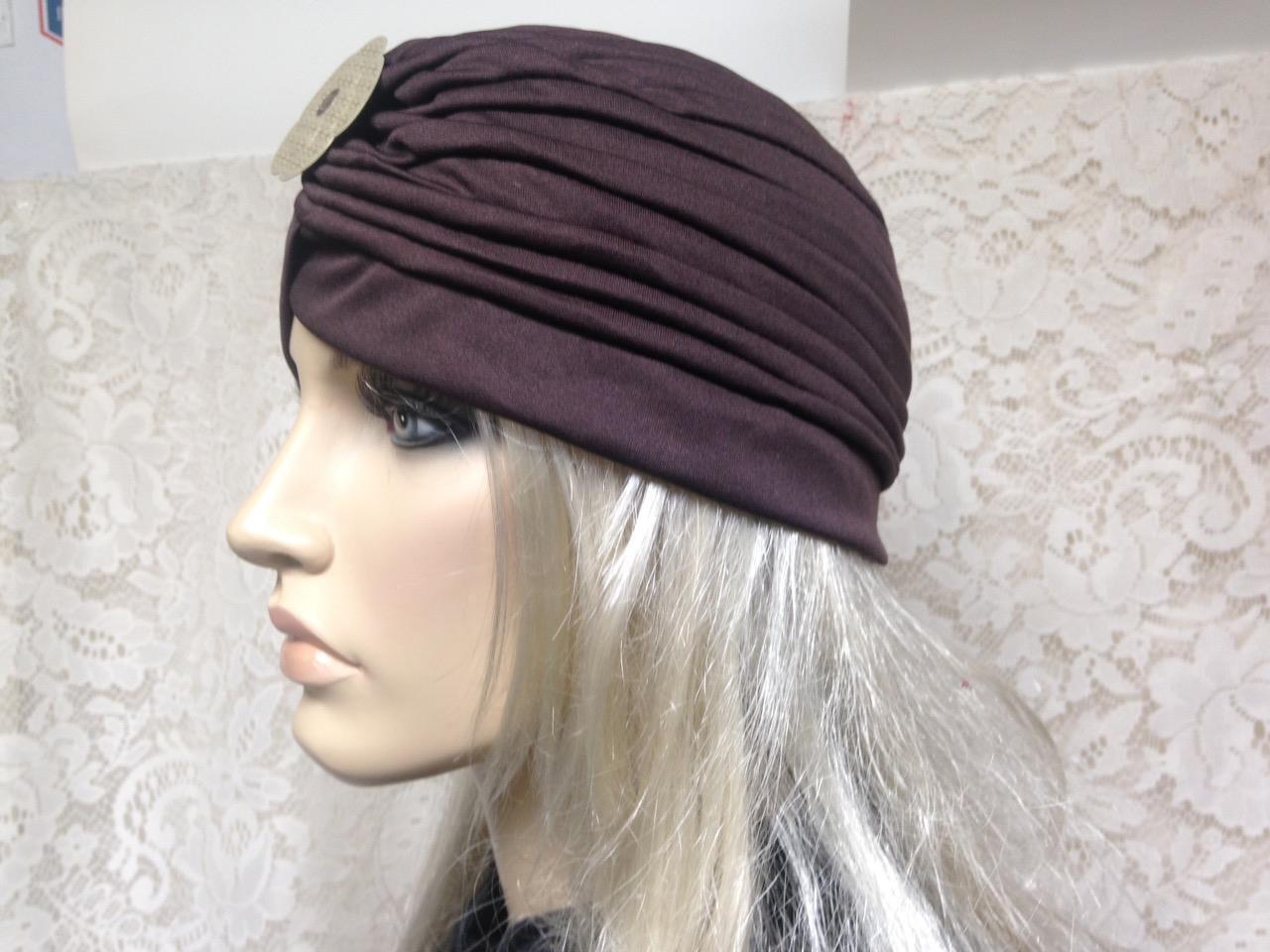 Fabulous Brown Cloche’ Turban -Flapper Style Hat with Camelia Ornament