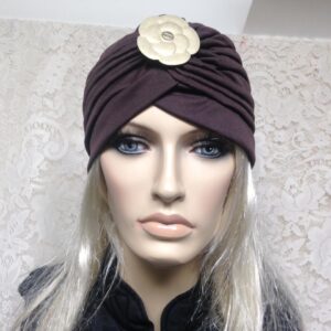 Fabulous Brown Cloche' Turban -Flapper Style Hat with Camelia Ornament