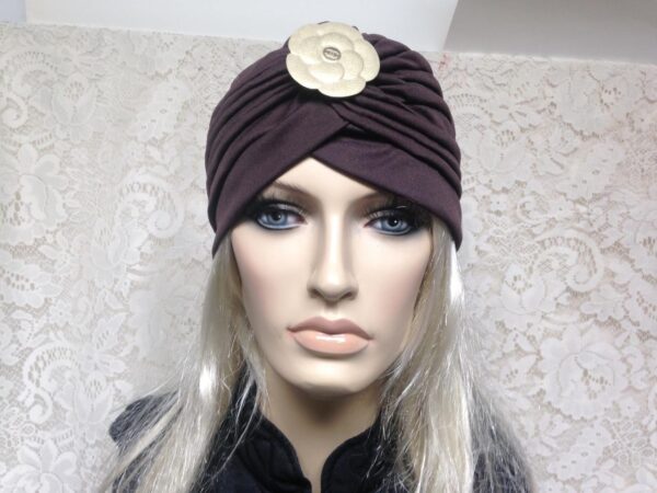 Fabulous Brown Cloche' Turban -Flapper Style Hat with Camelia Ornament