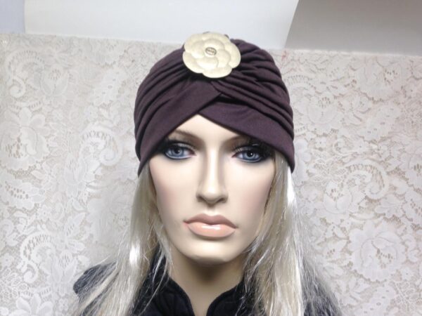 Fabulous Brown Cloche' Turban -Flapper Style Hat with Camelia Ornament