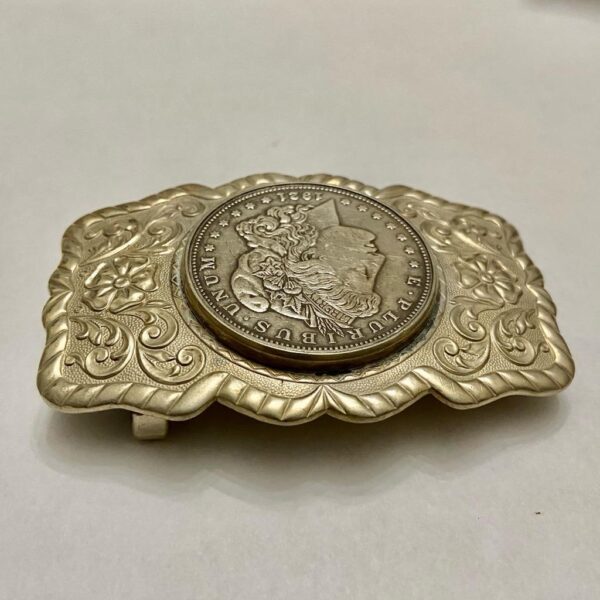 Antique 1921 Silver Morgan Dollar Coin Buckle 3.25in x 2.25in